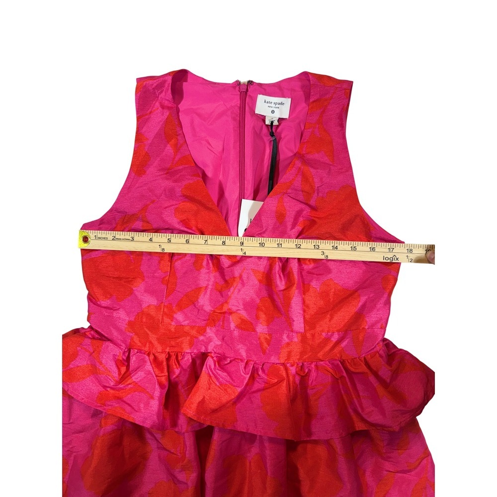 Kate Spade New York Floral Maxi Dress Pink Red Sleeveless V Neck Ruffle Peplum - Picture 4 of 5